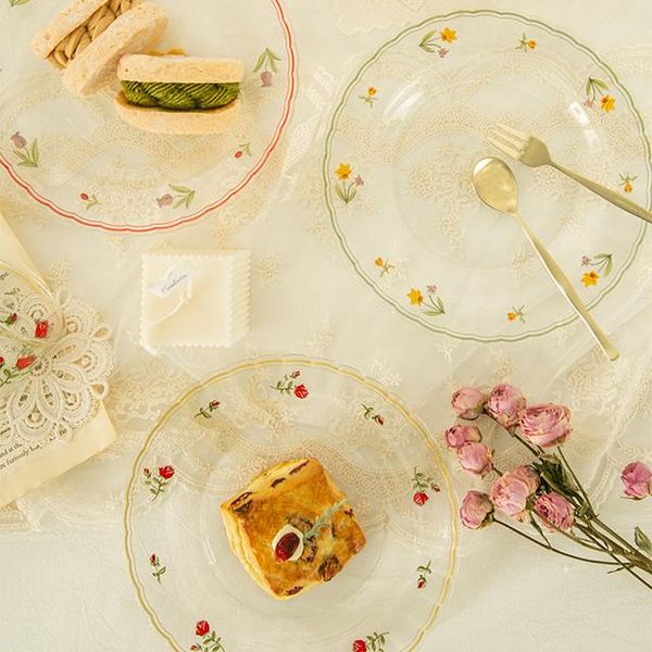 

dishes & plates french romantic rose vintage flower color matching glass plate salad dish dim sum fruit