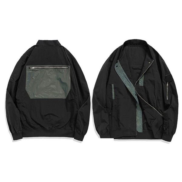 

men's jackets spring and autumn reflective casual jacket fashion compass brand with material on the back, Black;brown