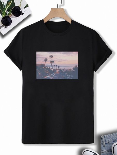 

men scenery print tee p5oo#, White;black