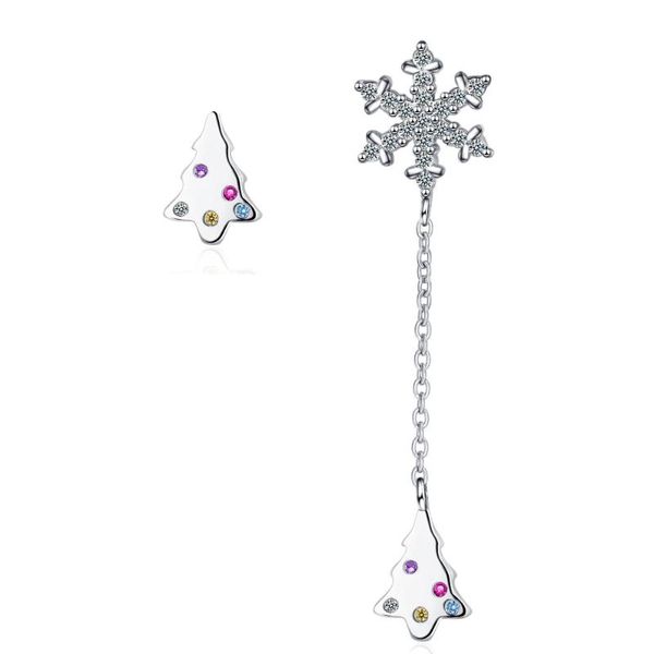 

stud v-459 asymmetrical earrings female korean version of small fresh diamond-studded snowflake christmas tree sweet earring, Golden;silver
