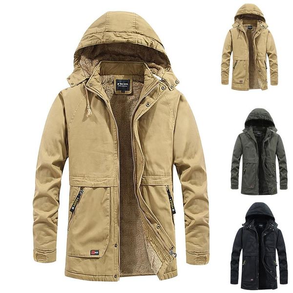

men's jackets tactical outdoor jacket autumn winter hooded windproof solid long sleeve multi-pocket coat shell male, Black;brown