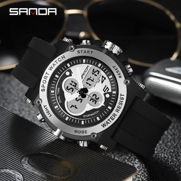 

wristwatches sanda luxury brand watches for men big dial chronograph quartz watch male clock sport relogio masculino, Slivery;brown