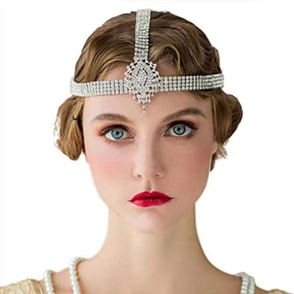

hair clips & barrettes luxury bride bohemia jewelry crystal head chain accessories rhinestone forehead bridal headband handmade, Golden;silver