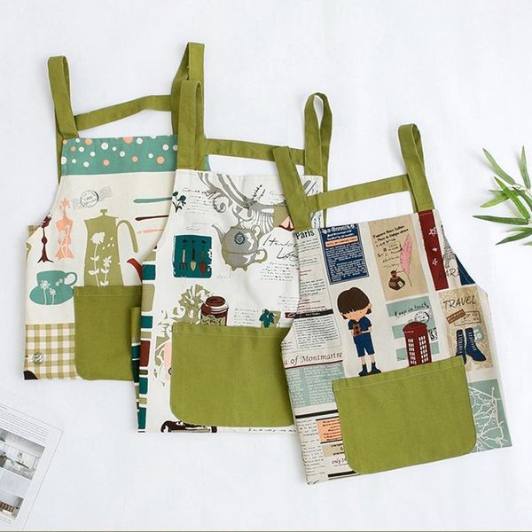 

aprons kitchen pure cotton home linen coffee shop fashion men women overalls cartoon work apron baking accessories
