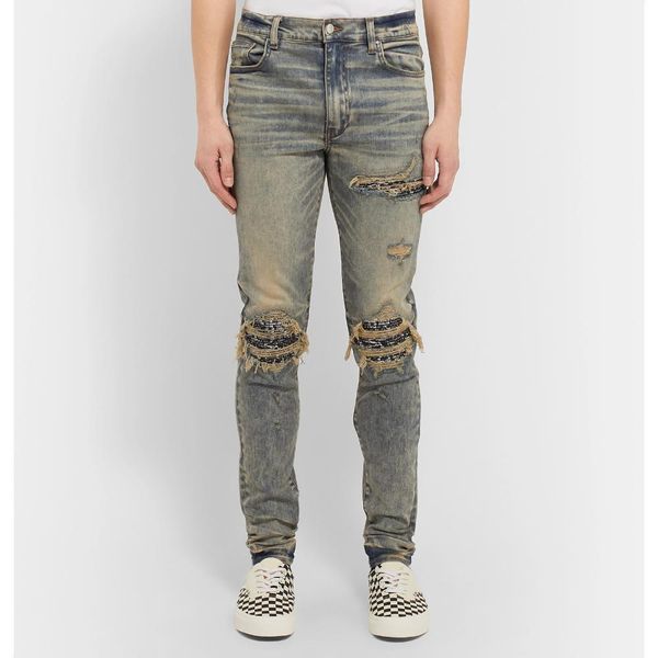 

[classic] amir men's mx1 stitching hole trend casual jeans nap / net-a-porter, Blue