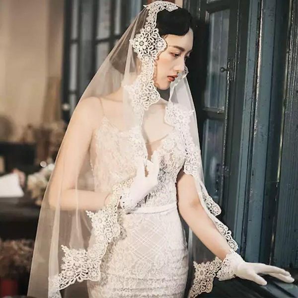 

bridal veils 2021 japan wedding veil short one layer romantic lace edge 150 cm white ivory accessories, Black