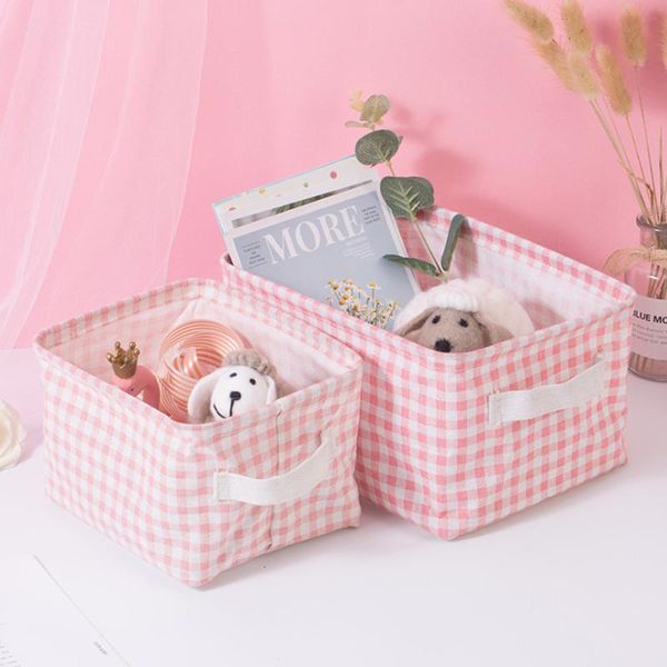 

storage baskets cotton linen basket cosmetics jewelry case deskdebris box pink cute sundries