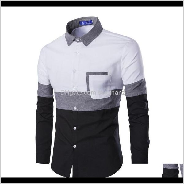 

clothing apparel drop delivery 2021 mens fashion stitching color camisa slim long sleeve shirts men designer casual shirt 2 colour 7yt5k, White;black