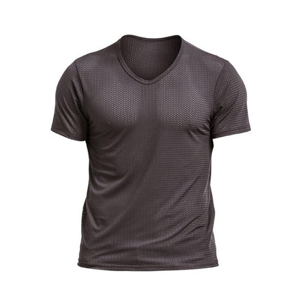 

men's mesh t-shirts elastic comfortable tee v neck casual fishnet fitted short sleeve muscle top, White;black