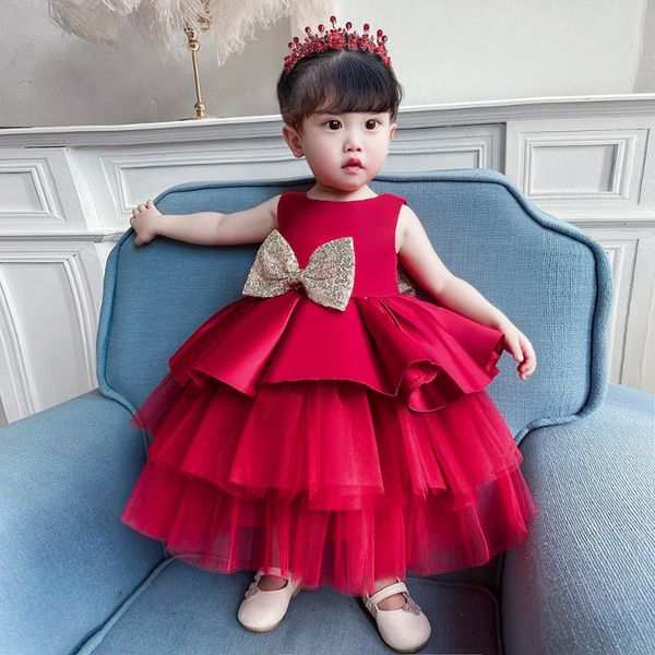 

baby girls dress born princess dresses for first 0-3 year birthday flower infant party girl's, Red;yellow