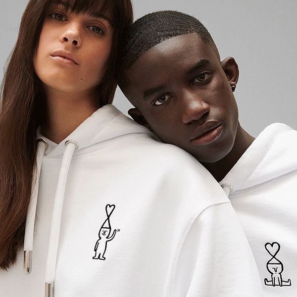 

european and american men and women autumn and winter illustration love small couple leisure sports hoodie coat, Black