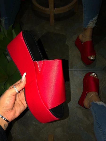 

slippers woman shoes platfrom summer casual wedges slides women ladies flip flops high heel 2021, Black