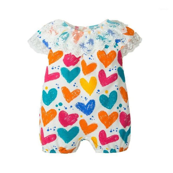 

jumpsuits romper love printed born infant baby lace floral bodysuit clothes kids girl boy short sleeve 0-18 months outfits set, Blue