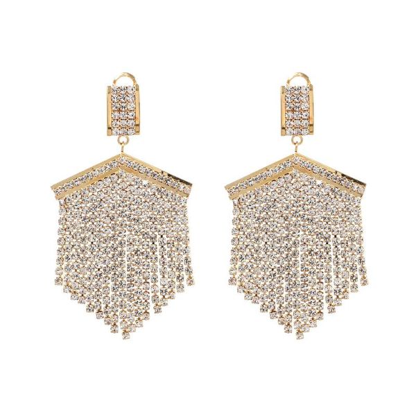 

dangle & chandelier long rhinestone fringe earrings .big sparkly metal chain tassel .large bling drop earring, Silver