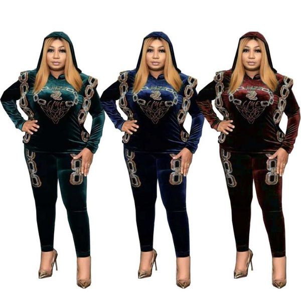 

ethnic clothing african velvet clothes women 2 pcs sets and high waist pant suits fashion stick diamond casual velour outfits, Red