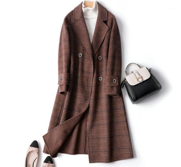 

women's wool & blends double-sided cashmere coat female case grain cloth long temperament of fund 2021 autumn, Black