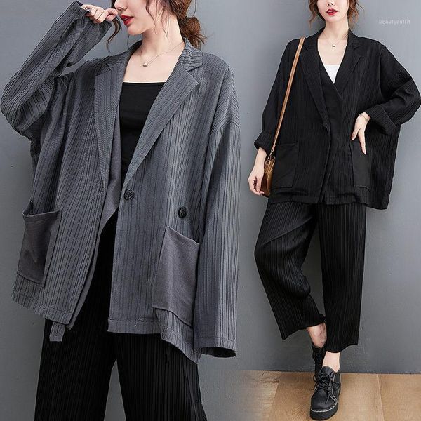 

women's suits & blazers splice suit jacket ladies spring autumn 2021 large size casual all-match loose retro small blazer with full sle, White;black