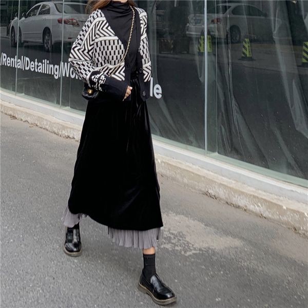 

skirts fdfklak korean retro wild black skirts temperament high waist velvet a line skirt spring autumn long skirt women 3oy9