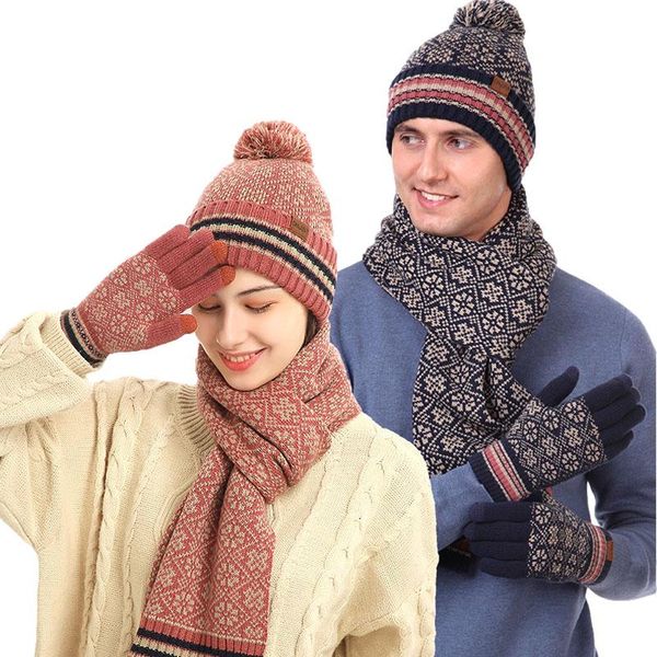 

hats, scarves & gloves sets autumn winter three-piece hats scarf set women's hat soft men's knitted beanie cap warm mitten plush w, Blue;gray