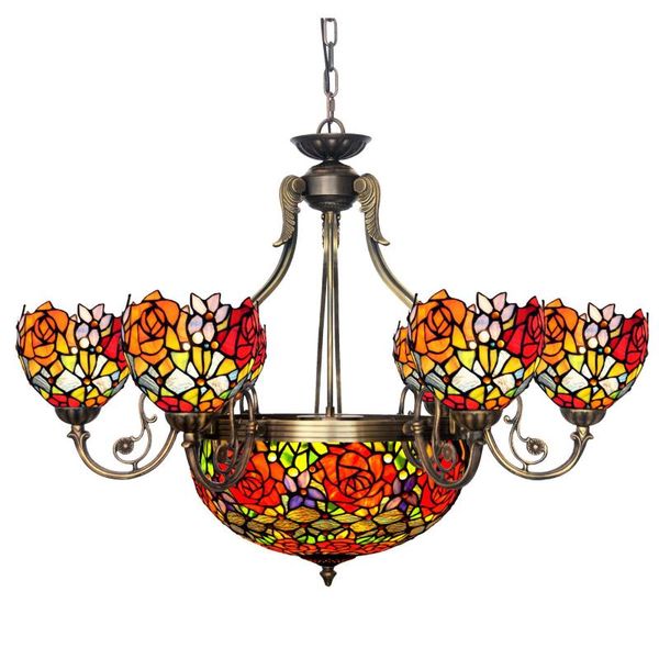 

chandelier light tiffanylamp rose flower stained glass pendant ceiling lamp led living room lighting fixture chandeliers