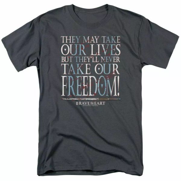 

braveheart om t shirt mens licensed classic movie tee charcoal, White;black