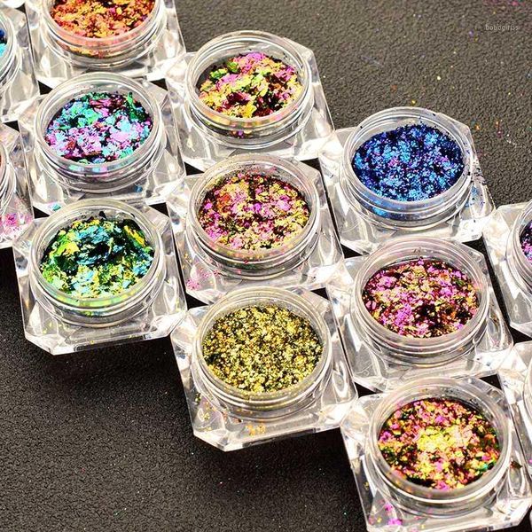 

boxes chameleon effect flake nails sequins mirror powder chrome pigment glitter art design1, Silver;gold