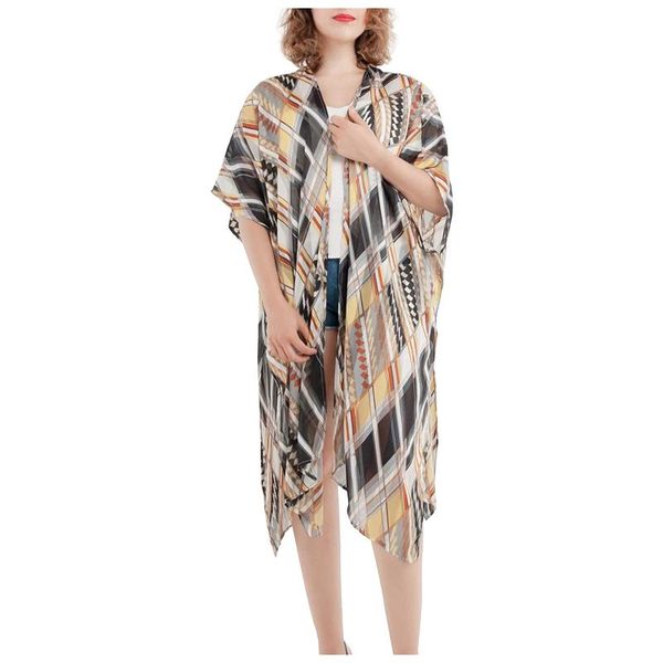 

women's swimwear floral print sheer chiffon loose kimono cardigan capes sun protection ladies fashion printed swimsuit shawl, White;black