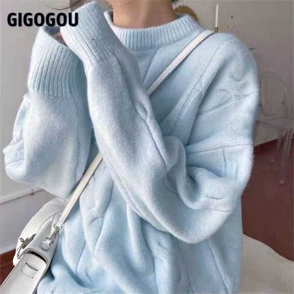 

gigogou oversized women sweater cashmere winter thick warm pullover o neck casual loose female jumper knitted pull femme 211018, White;black