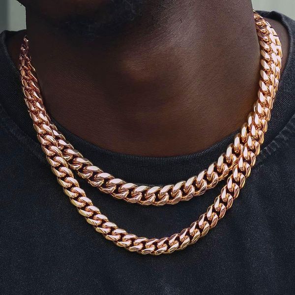 Catene Hip Hop Miami Cuban Link Chain Collane per uomo 8mm Oro rosa 316L Titanum Steel Choker Gioielli di moda