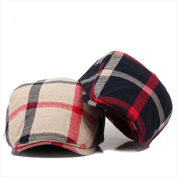 

classic englad style plaid berets caps for men women casual sports cotton hats boina casquette flat cap, Blue;gray
