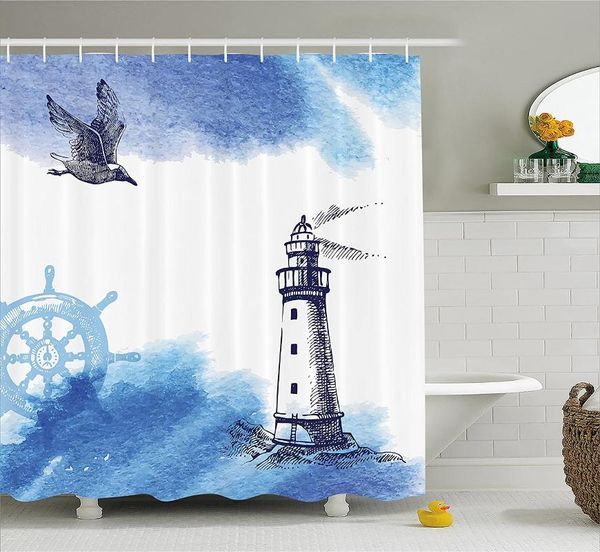 

shower curtains farm house curtain nostalgic watercolors with gull ancient anchor lighthouse nautical theme wall decoration