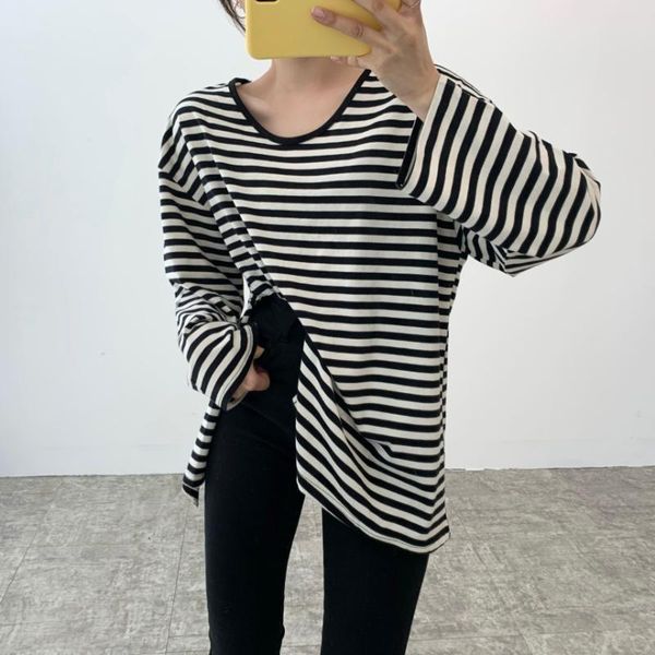 

women's t-shirt alien kitty streetwear oversize loose all match fashion 2021 striped tee casual chic minimalist basic full sleeves t-s, White