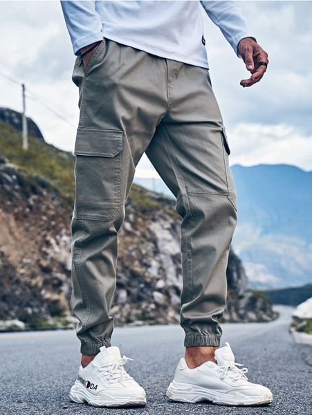 

men pocket side cargo pants f3kq#, Black