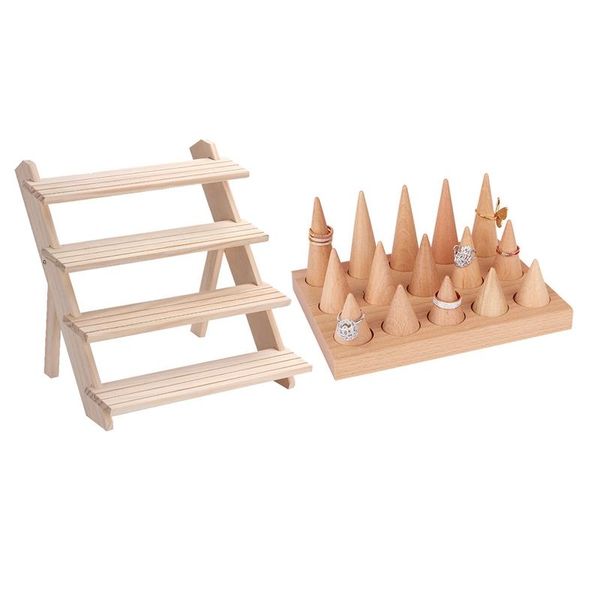

jewelry pouches, bags 2 pcs display tray pendant earrings rings blocks solid wood holder, 40x35cm & 15x19.8cm, Pink;blue