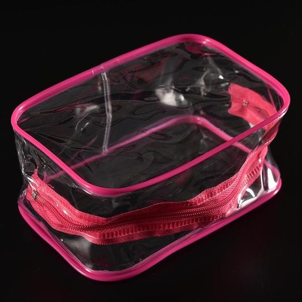 

clear cosmetic portable plastic pvc bag travel makeup toiletry zip pouch blue,rose,yellow 15 7 10.5cm