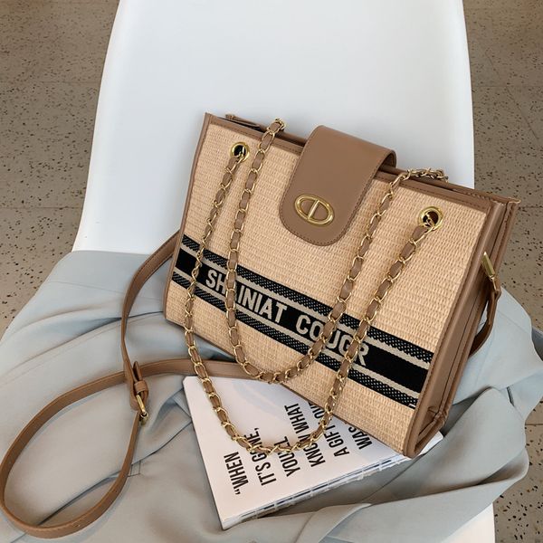 

luxury handbags summer large capacity messenger women's new fashion straw woven bag chain strip one shoulder tote bag