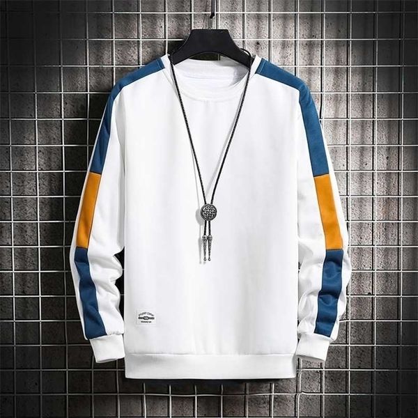 

casual sweatshirts men trend harajuku hoodies o-neck long sleeve mens solid patchwork sweatshirt pullover hip hop 211014, Black