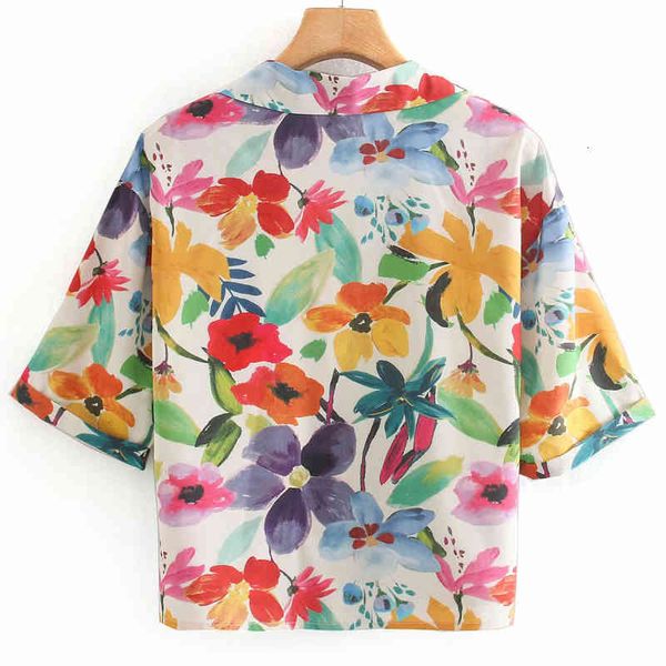 

blouses fun graffiti color flower print retro fashion lapel chic female shirt harajuku korean style loose single-breasted women's, White