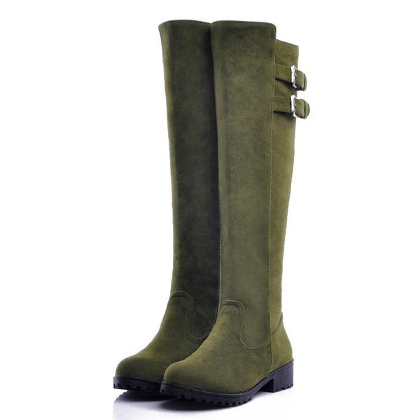 

boots oversized 12 thigh high knee over the women ladies double buckle sleeve, Black