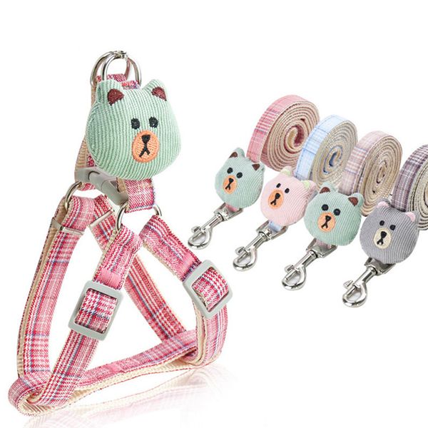 

dog leashes collar set adjustable cartoon bear dog harness for small medium pets cat collar leash outdoor walking