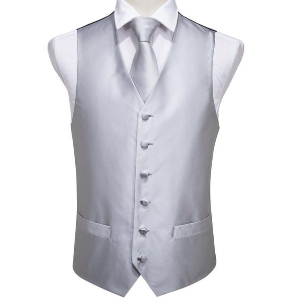

men's vests hi-tie designer gray solid for men silk suit party business set with handky and cufflinks mjtz-0001, Black;white