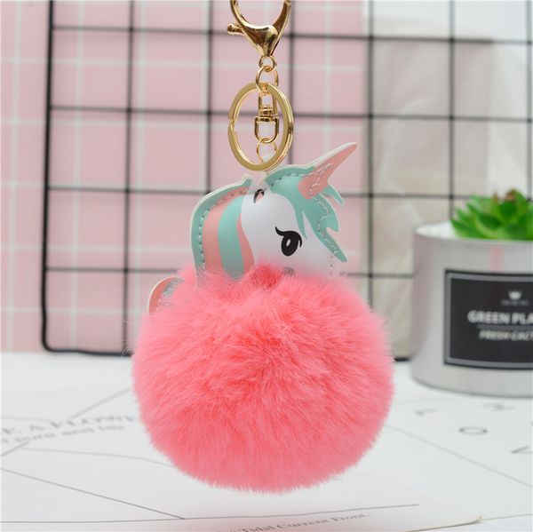 

23 Colors Pompom Unicorn Keychain Rabbit Fur Ball Horse Key chain porte clef Bag Car Keyring llavero mujer chaveiros For Women