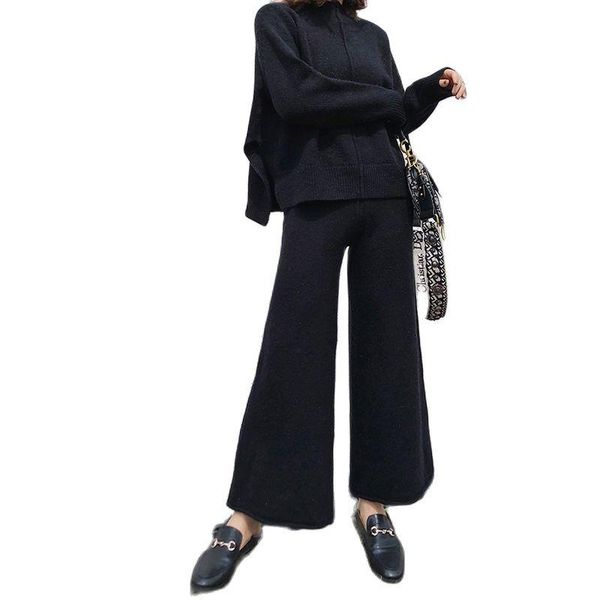

fashion wide-leg pants sweater two piece set women 2021 korean loose woman sweaters all-match lazy knit suit women's, White