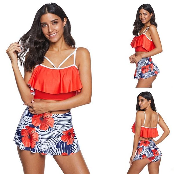 

multi 2020 flounce new women's bikini plus size color swimsuit, White;black