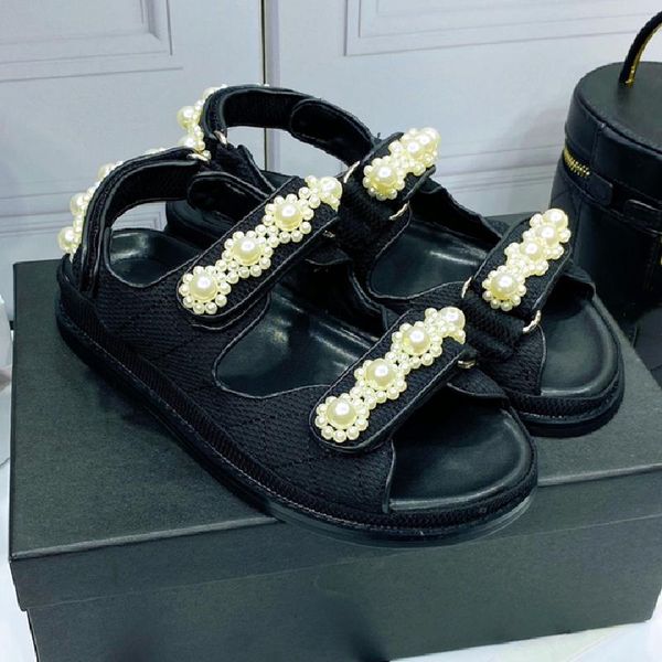 

summer women shoes female casual sandals black flats chaussure ladies peep toe sandalias hook loop pearl sandles fashion