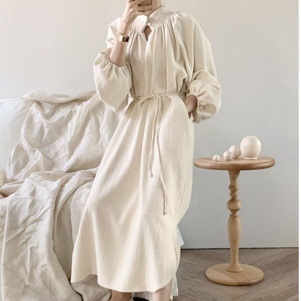 

dress dressed in cotton and flax lantern sleeves a570, Black;gray