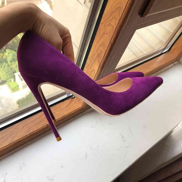 

dress shoes tikicup 8cm 10cm 12cm women solid purple flock pointy toe high heels elegant ladies gorgeous stiletto pumps party t47s, Black