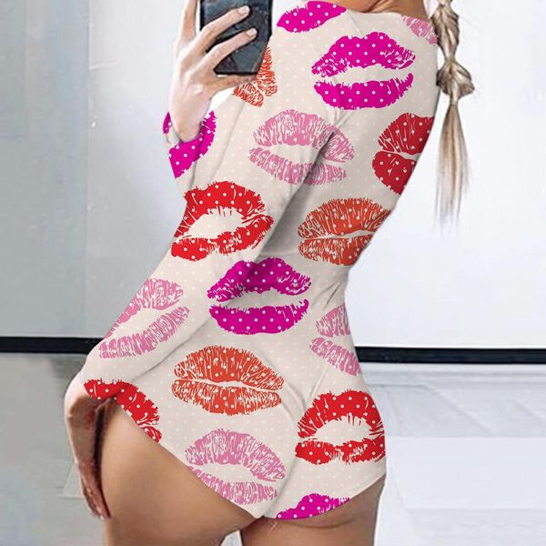 

women print long sleeve nightwear jumpsuit bodysuit playsuit romper women's jumpsuits & rompers, Black;white