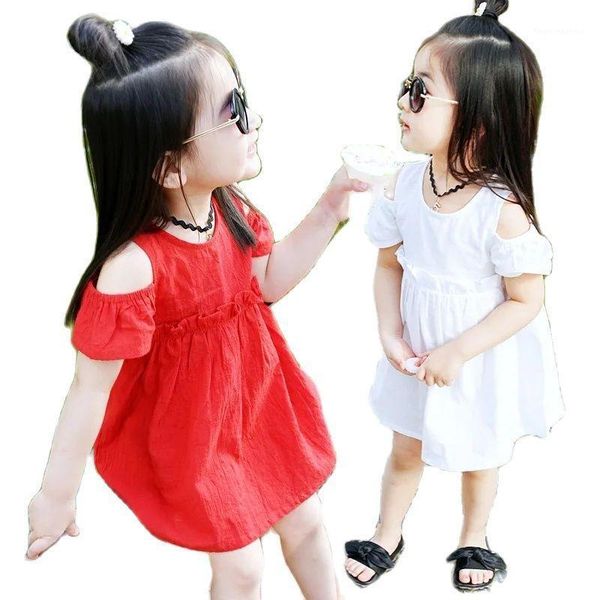 

girl's dresses vidmid children's clothing baby kids girls summer casual dress children washing cotton linen off shoulder p52591, Red;yellow