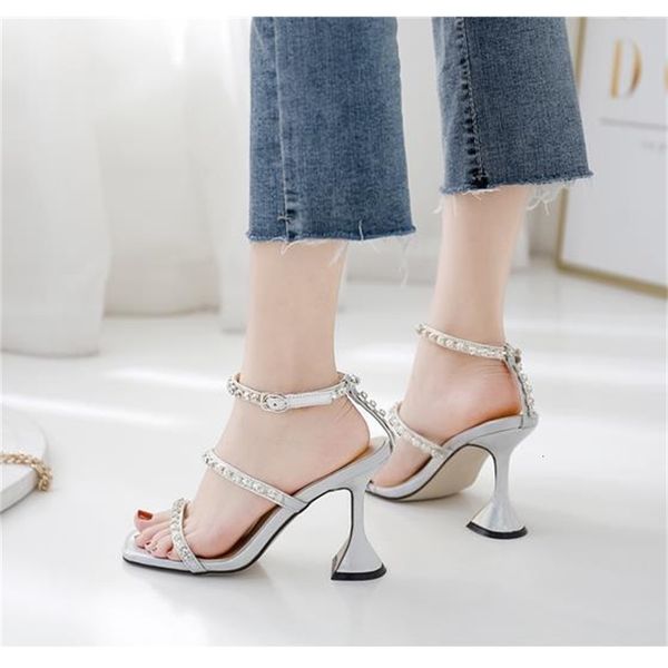

chic sier black rhinestone spool gladiator sandals luxury designer high heel shoes size 35 to 40